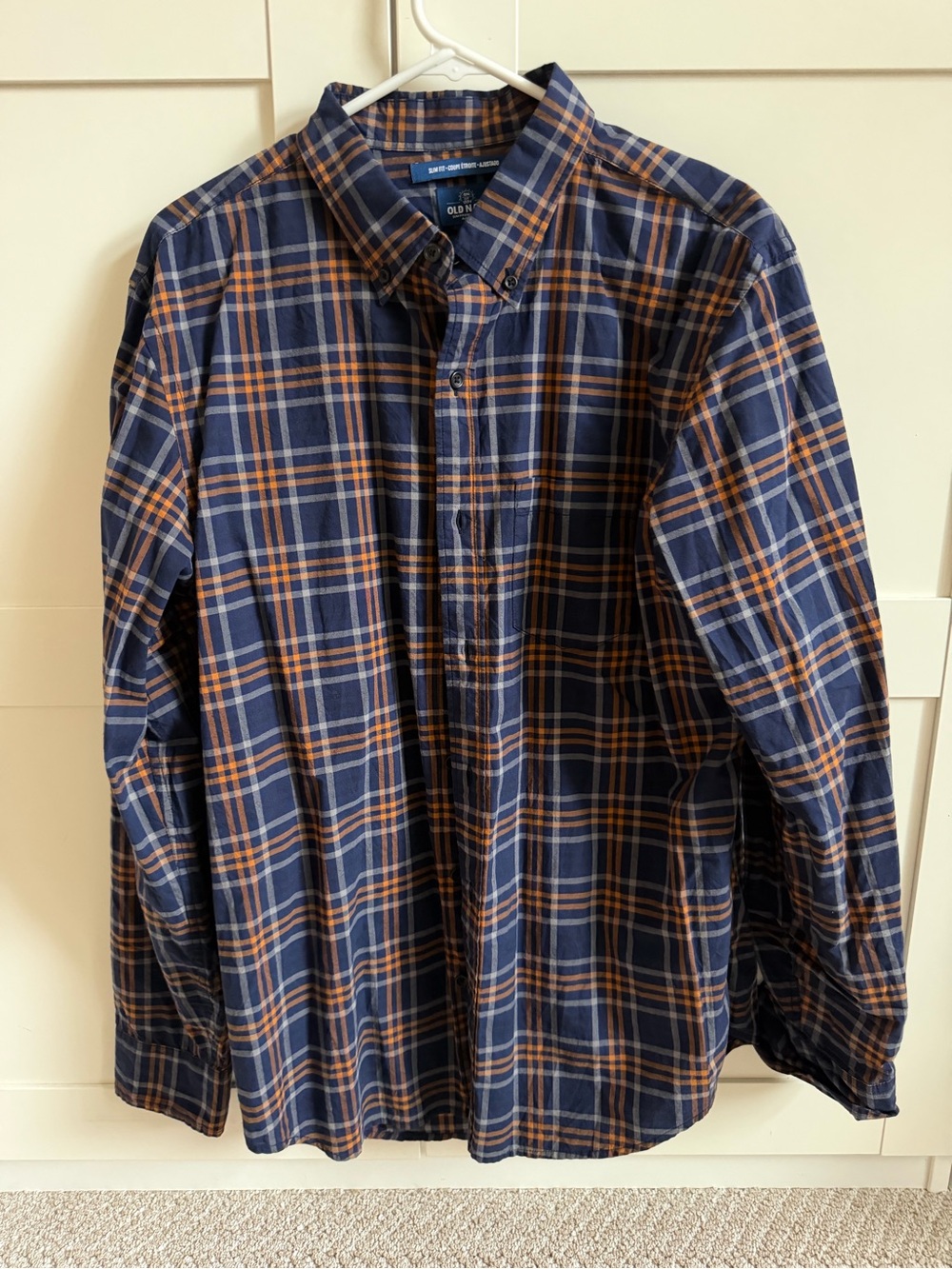 Mens Old Navy Navy and Orange Plaid Button-Down Shirt